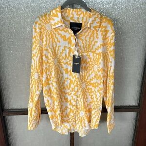 LE SUPERBE Sunstruck BF Shirt in Orange-White size 6 NEW $275